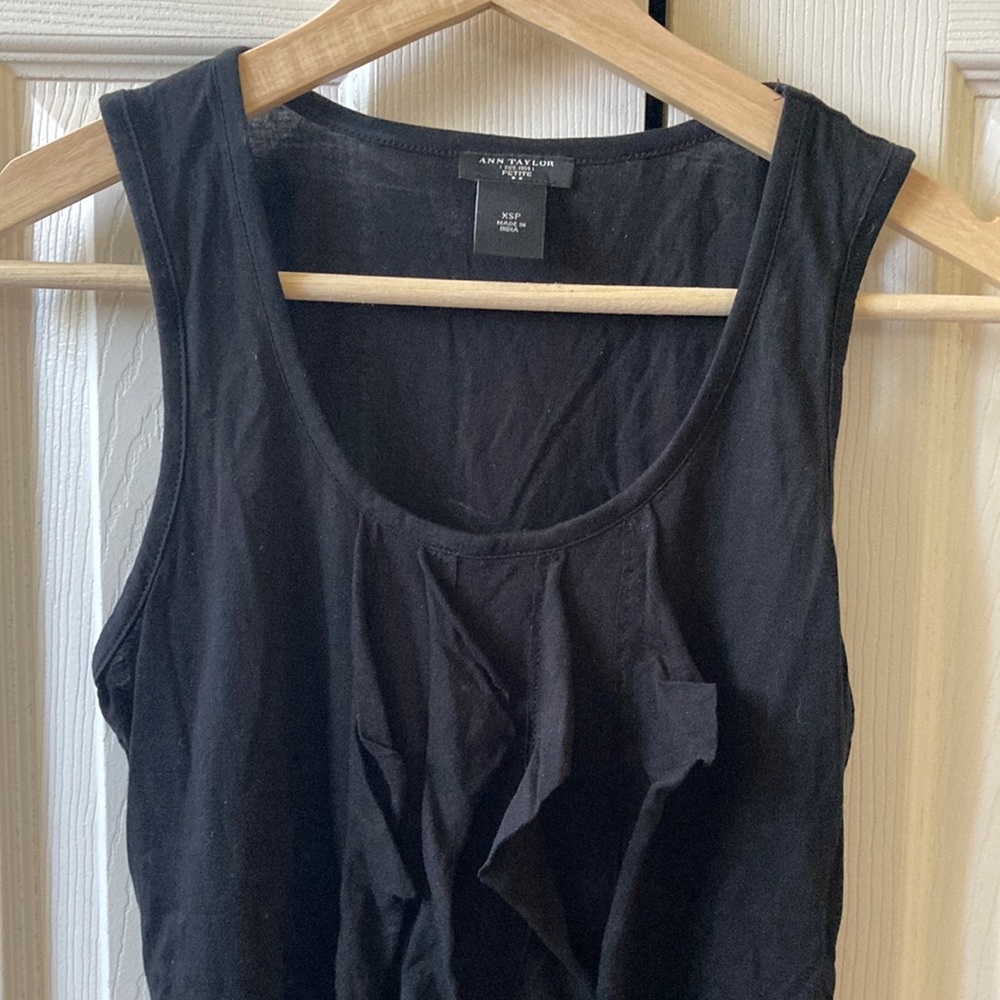 Ann Taylor Black Pima Cotton Ruffle Tank